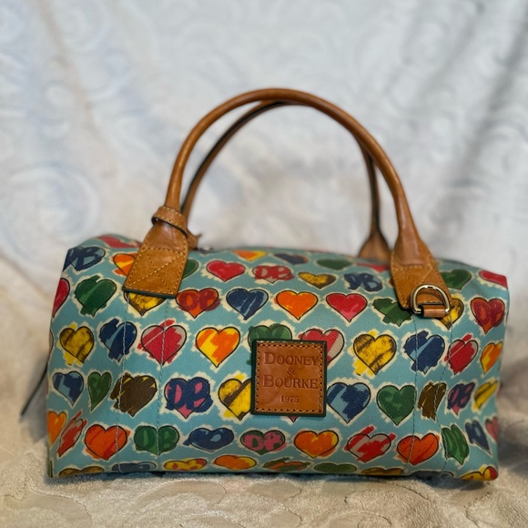 Dooney & Bourke rainbow hearts blue duffel - Picture 3 of 10